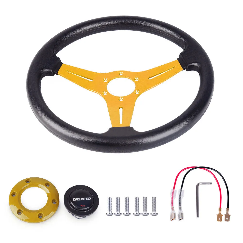 350mm 14inch Racing PU Leather Steering Wheel Aluminum Game Sport Drifting Steering Wheels Horn Deep Dish Corn Universal Car