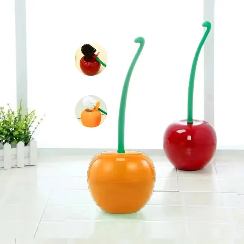 1pc Cute Cherry Toilet Brush Holder Set, Bathroom Lavatory Long Handle Toilet Bowl Brush Cleaner, Cleaning Brush Bathroom