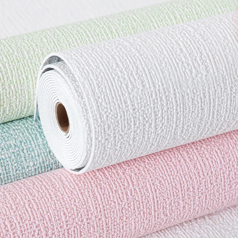 10m 3D Solid Color Linen Wallpaper Self-Adhesive Waterproof and Moisture-Proof Bedroom Living Room Background Home Decoration
