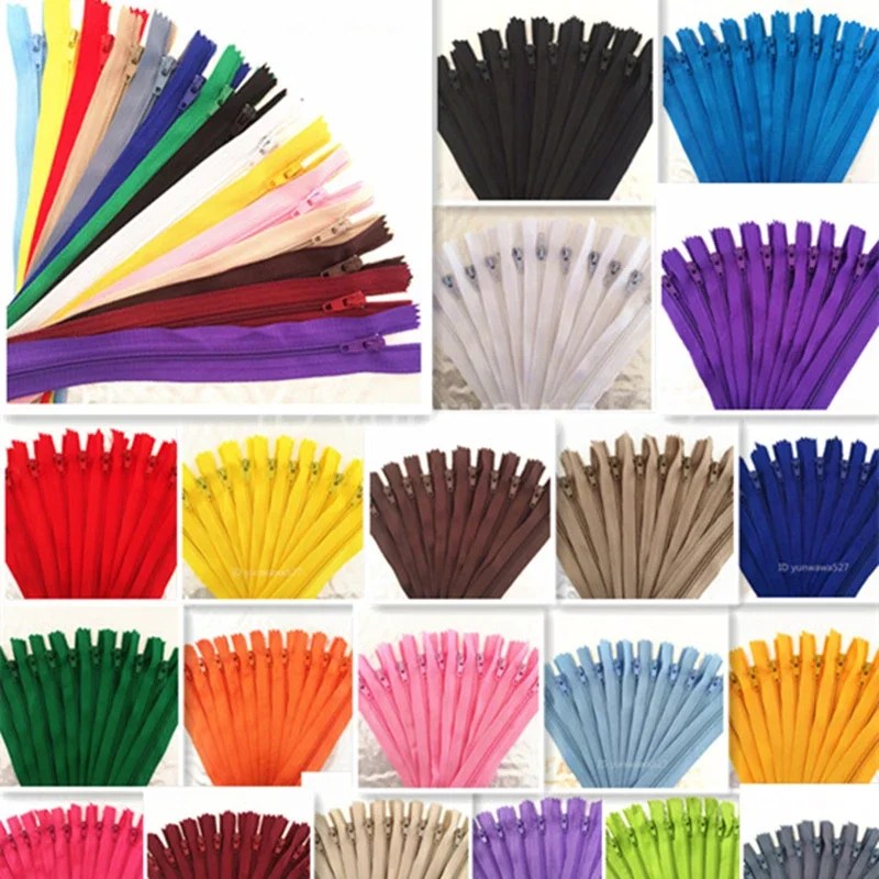 10 pièces 10/15/18/20/25/30/35/40/50/55/60cm (4 pouces-24 pouces) fermetures à glissière en Nylon tailleur artisanat d'égout (20 couleurs)