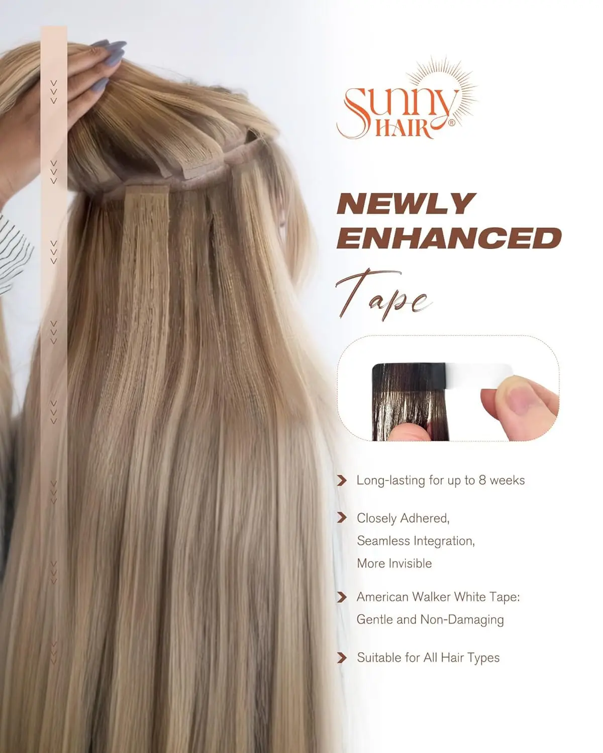 Extensiones de cabello con cinta VeSunny Remy, 100% cabello humano brasileño Natural, 12-24 pulgadas, 30 y 50G, Color Balayage, cinta sin costuras