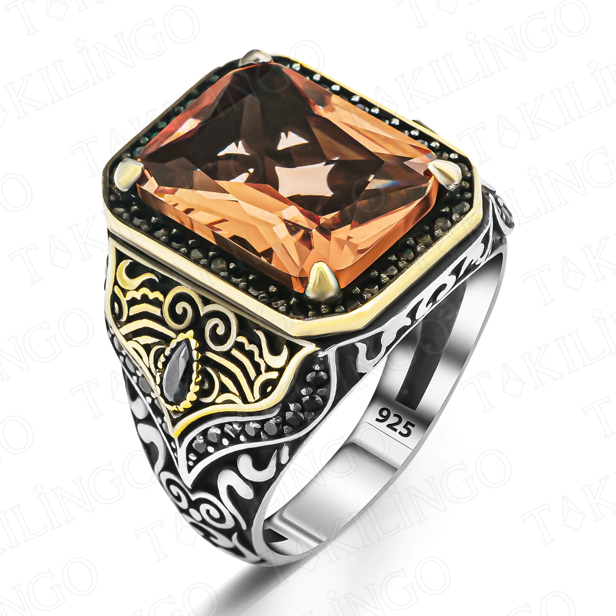 Elegant Stamped Solid 925 Sterling Silver Zultanite Men's Ring With Zircon Chic Handmade Jewelry Turkish Gift For Husband