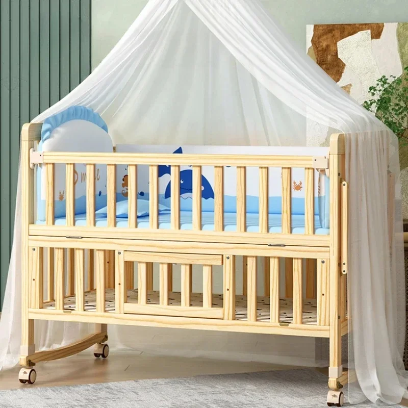 Massief houten multifunctioneel pasgeboren kinderbed Splicable milieuvriendelijk Verplaatsbaar babybedje met wielen babynestbed - afbeelding 2