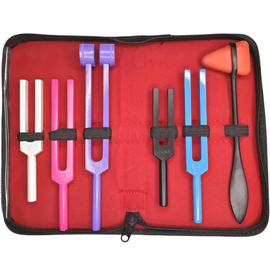 

НАБОР ТЮНИНГОВ — утяжеленные алюминиевые камертоны клинического класса с датчиком нервов и молотком