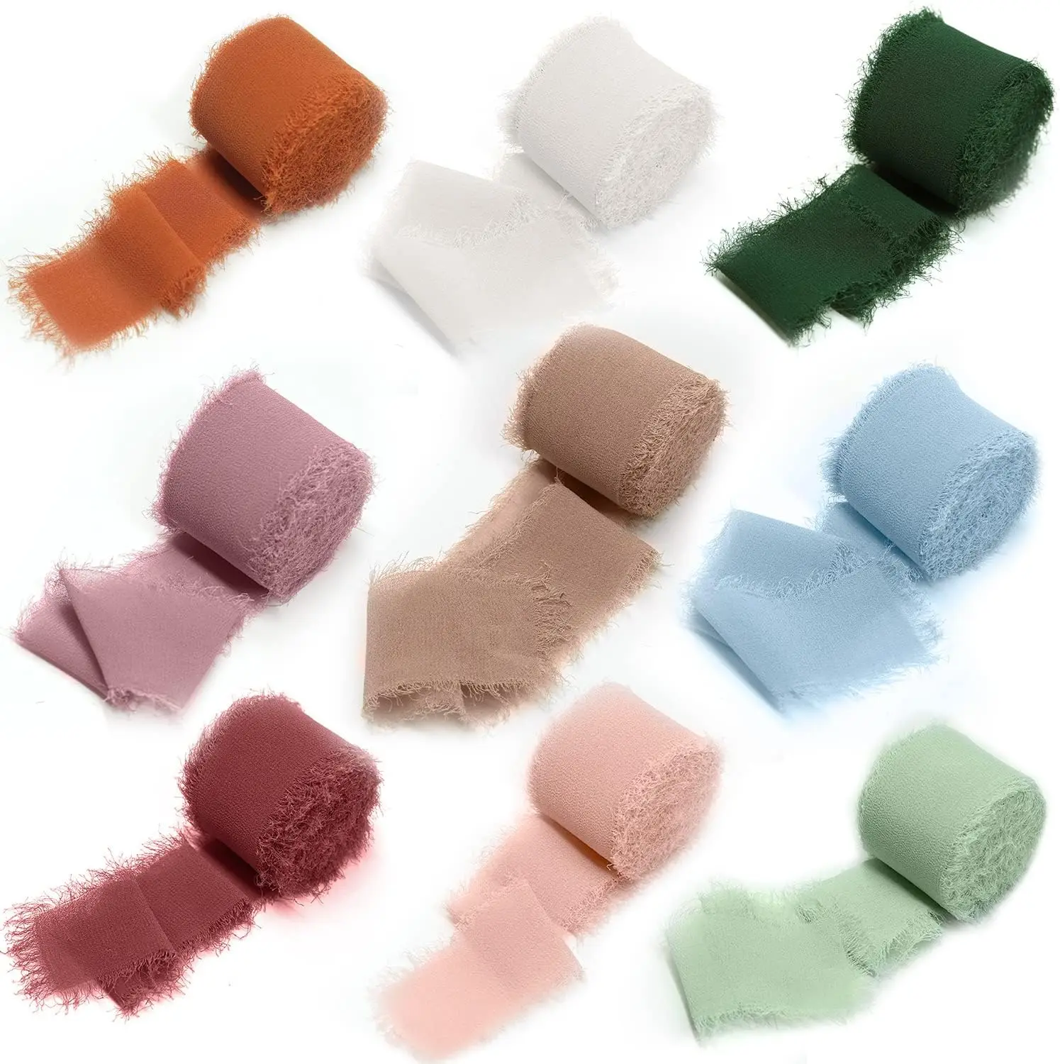 5m/Roll Frayed Silk Ribbon Edged Wrinkle Chiffon Handmade Ripped Wedding Party Flower Bouquet Gift Packing Decorations DIY Craft
