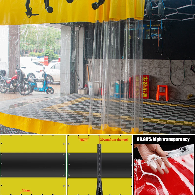 

Customize Heavy duty Tarp Curtain Yard Pergola Tarpaulin with Zipper Carwash Room Waterproof Curtain Balcony See Though Screen