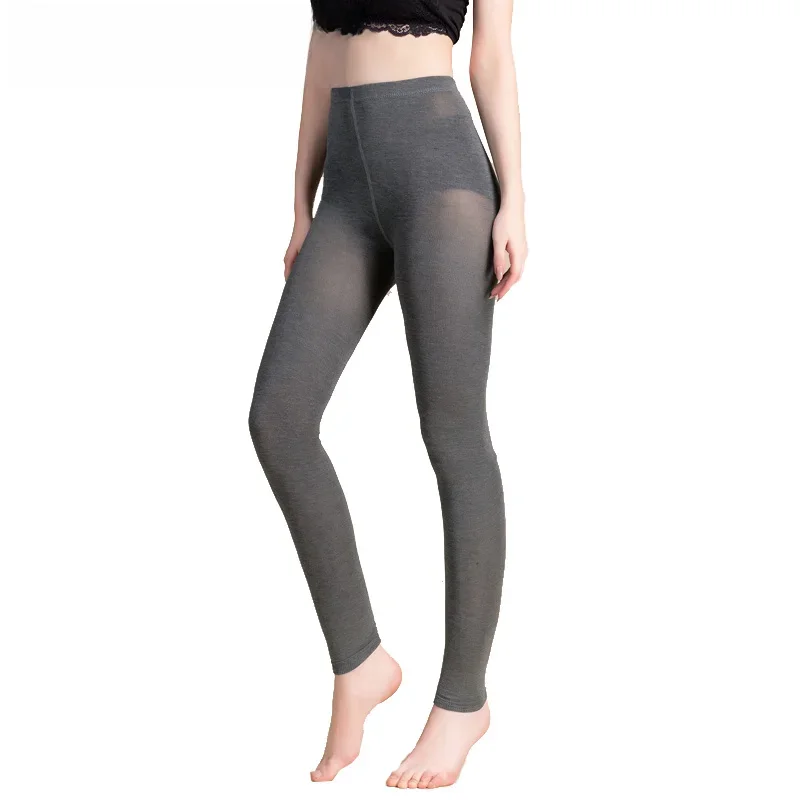 SuyaDream legginsy damskie 50% jedwab 30% bawełna 20% elastan solidne, wąskie legginsy pełnej długości spodnie z dołem 2022 nowy czarny szary — zdjęcie 2