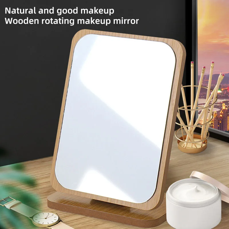Ou Runzhe desktop makeup mirror dressing table wooden single-sided beauty mirror student dormitory bedroom desktop mirror