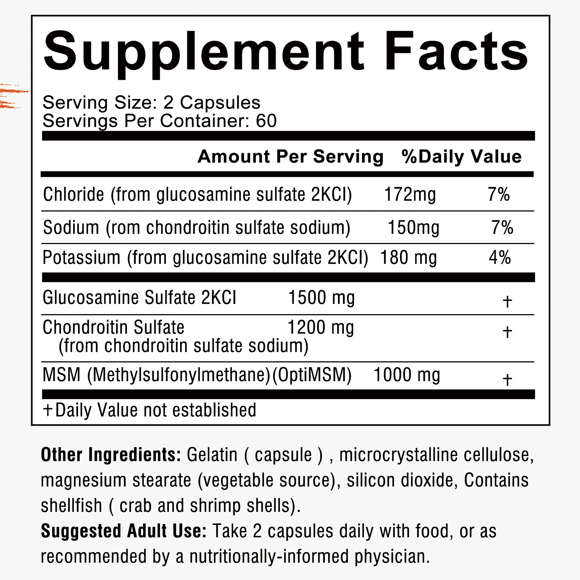 Glucosamine Chondroitin MSM - Promotes Skin, Nail and Joint Health, Antioxidant - OptiMSM - 120 Capsules