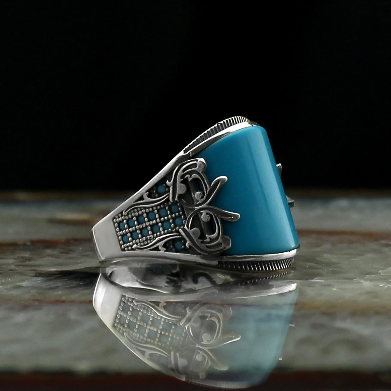 Turquoise Stone Turkish Style Ring For Men Pure 925 Sterling Silver Special Design Retro Unisex Handmade High quality Trend Jewelry Fashion Vintage Gift Accessory