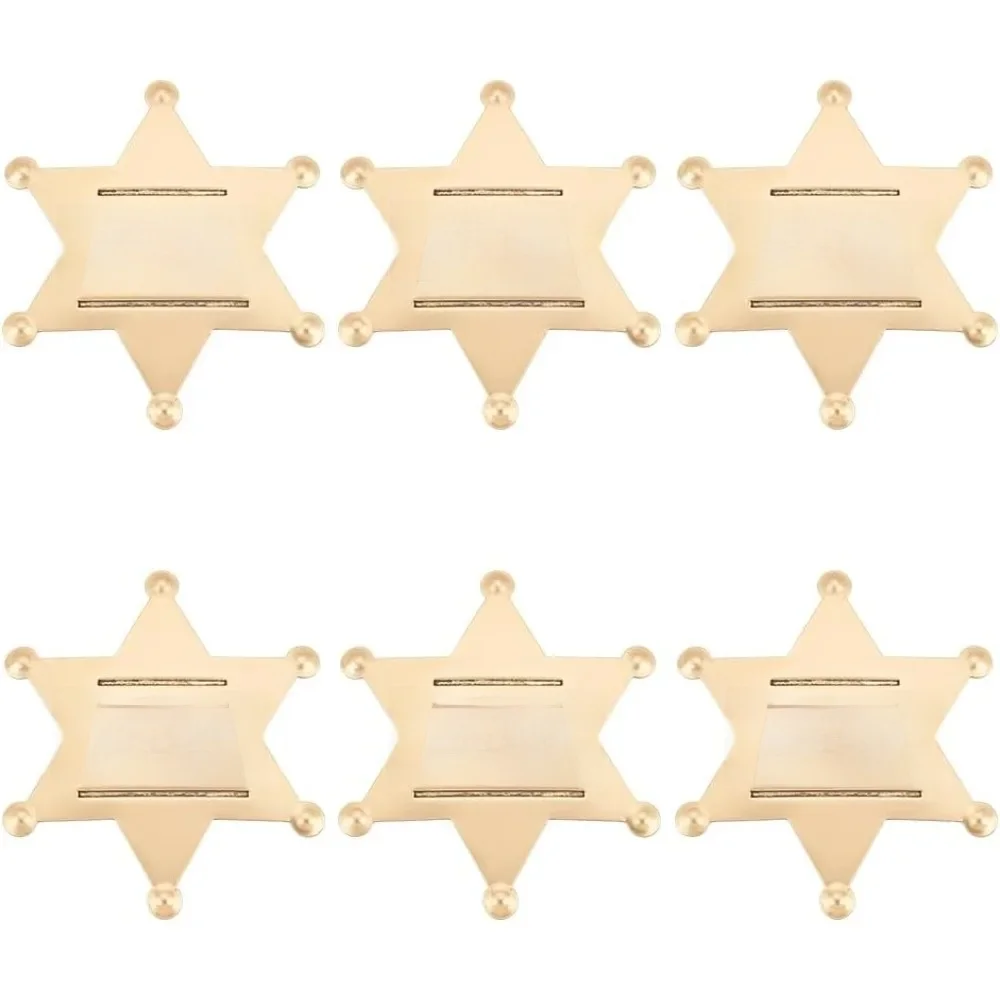 6 Stuks Western Sheriff Badge Metalen Hexagram Sheriff Broche (2.32X2.64Inch) Gouden Ster Met Woord Sheriff Pin Vintage Reversspeldjes - afbeelding 2