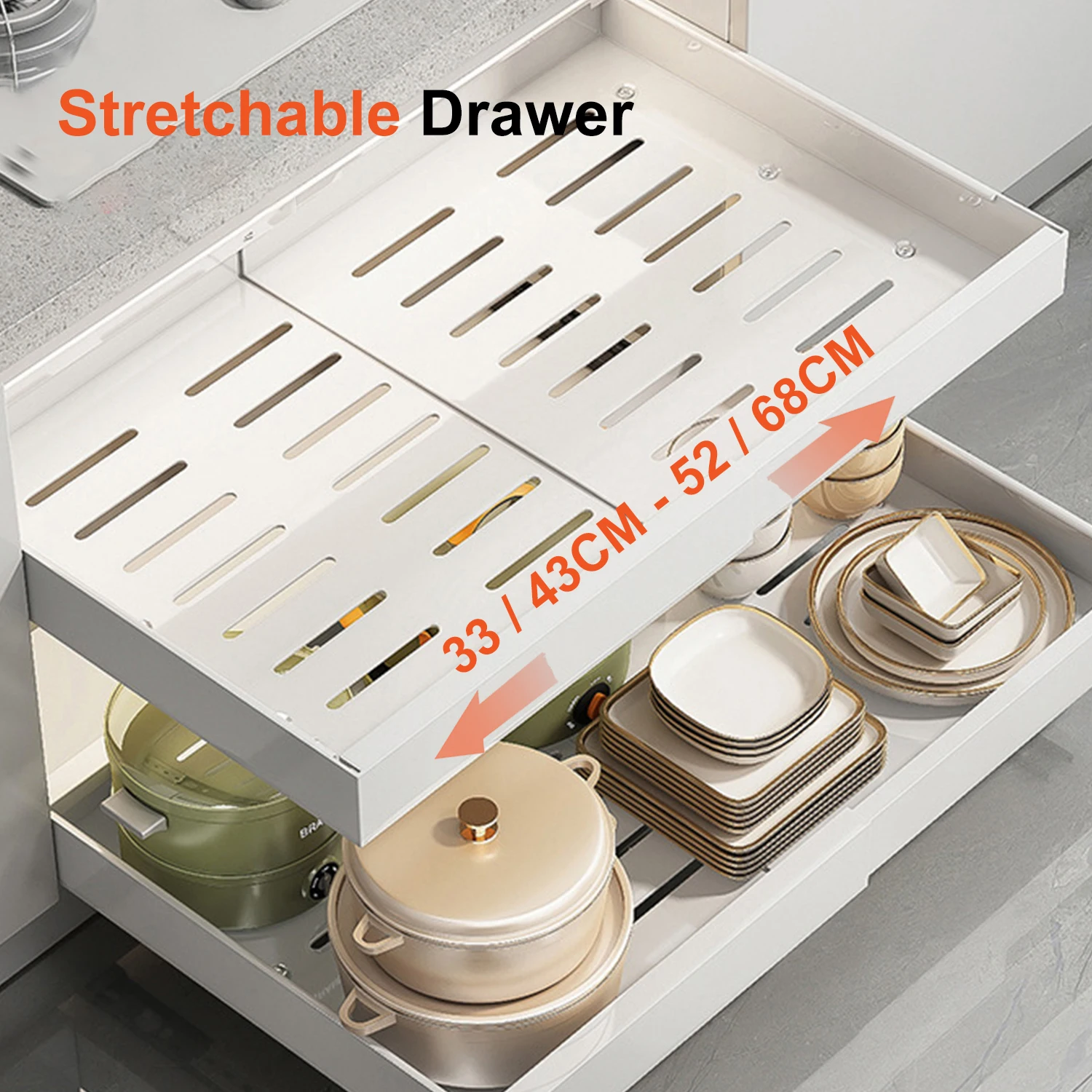 Streetchable shopping Storage drainage Rack with Slide Rails,32/43.5-52/68CM sweater-out firms Drawer Type Storage Tray for Spice