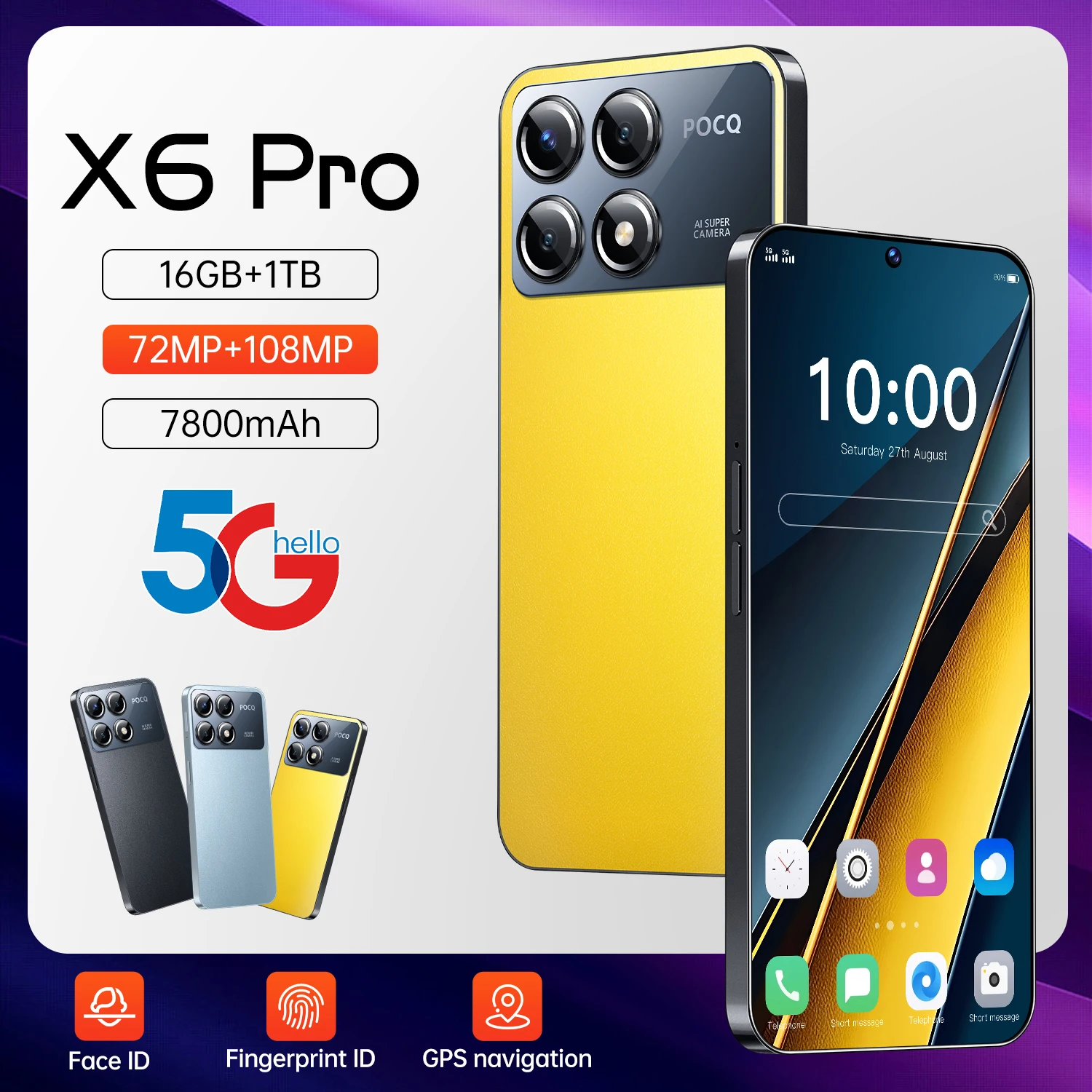 

2025 NEW Original Mobile phone Global Version X6 Pro 7.3inch 16G+1T 108MP Camera 7800mAh smartphone 5g Dual SIM Card Cellphones