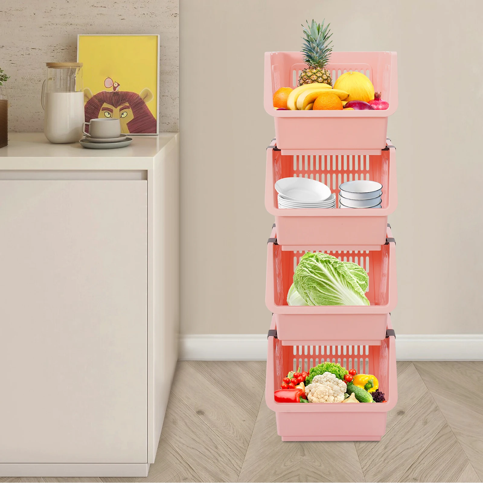 

Современные розовые корзины, набор из 4 штук, прочные органайзеры для хранения с ручками, система хранения для домашнего офиса