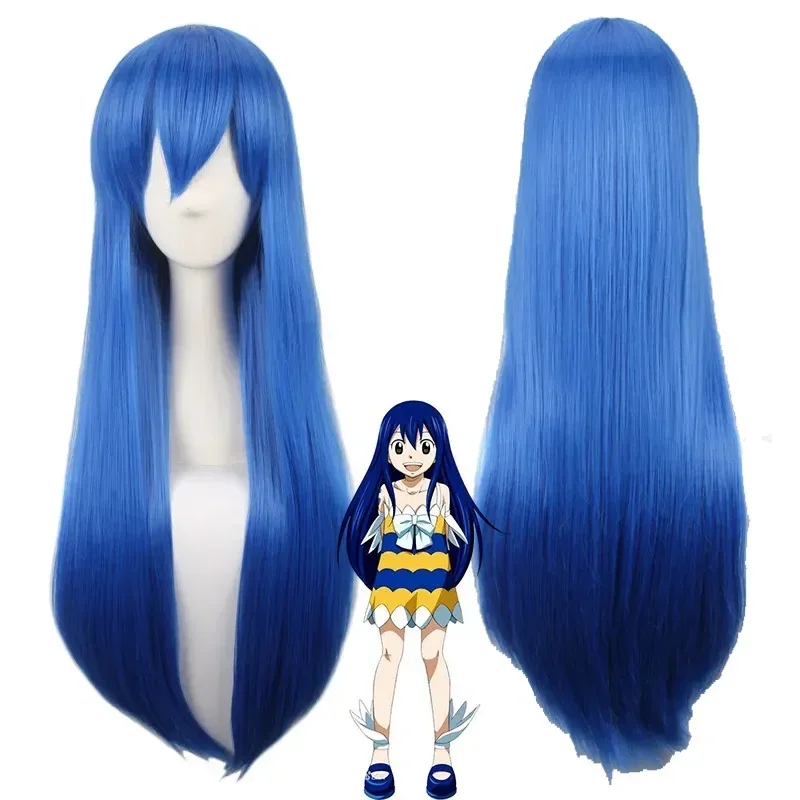 Anime Fairy Tail Frauen Wendy Marvell Cosplay Perücke Wendy Marvell Blau Lange Glatte Haare Perücke Kostüme