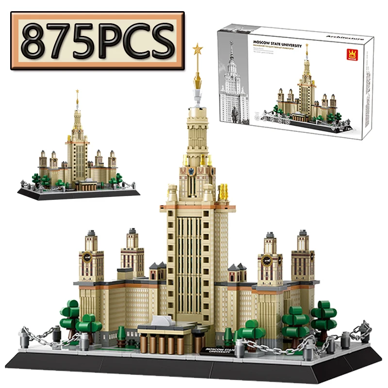 MOC 875PCS Urban Street View Architecture Russia Moscow State University Building Blocks DIY Creative Model Puzzle Toy Gift