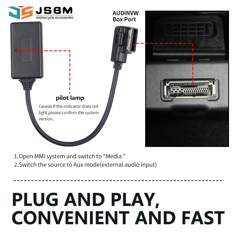 JSBM Bluetooth do samochodu bezprzewodowy moduł bluetooth AMI Music Adapter Aux do modeli Audi VW MMI 3G MDI VW Golf Jetta Passat od 2005 2006 2007 2008 2009 2010 2011