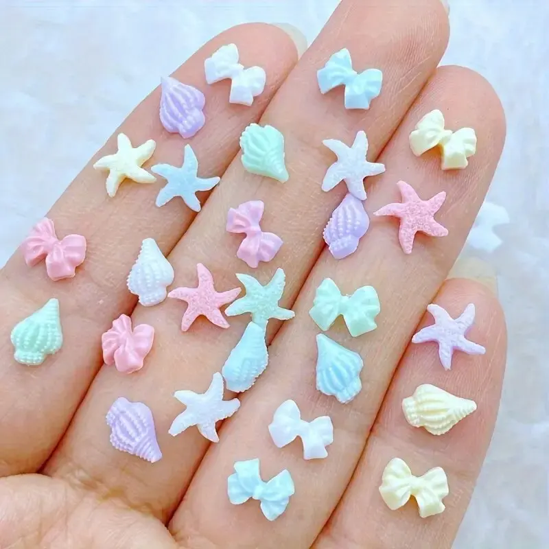 30Pcs Summer Beach Series Nail Charm Parts Jewelry 3D Cute Mini Conch Starfish Bow Flat Back Resin Nail Art Decorat Accessories