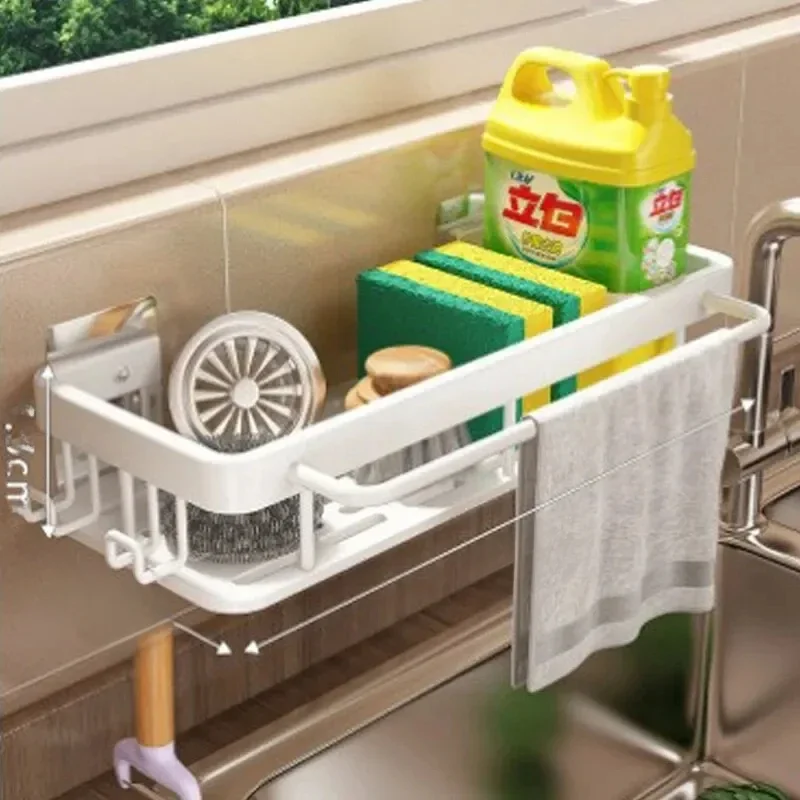 Alumínio Sink Drain Rack para cozinha, Shelf Basket Organizer, Esponja de armazenamento, torneira