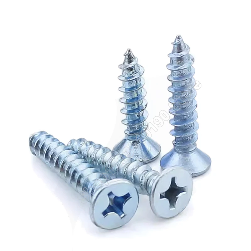 

10-100pc Zinc Plated Carbon Steel M4 M5 M6Cross Phillips Flat Countersunk Head Self-tapping Small Screw Wood Use Length 10-50mm