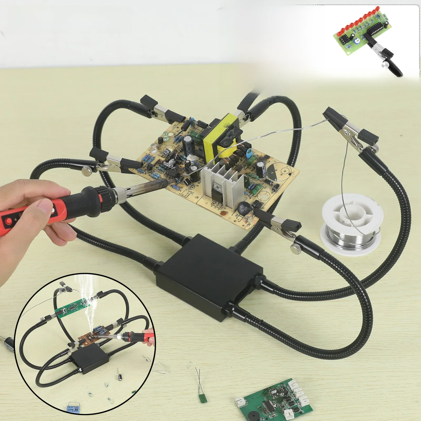 Toolour lutownica pomocne dłonie trzecia ręka narzędzie do lutowania uchwyt PCB 5 metalowych elastycznych ramion rzemiosło Hobby warsztat stacja pomocnicza — zdjęcie 2