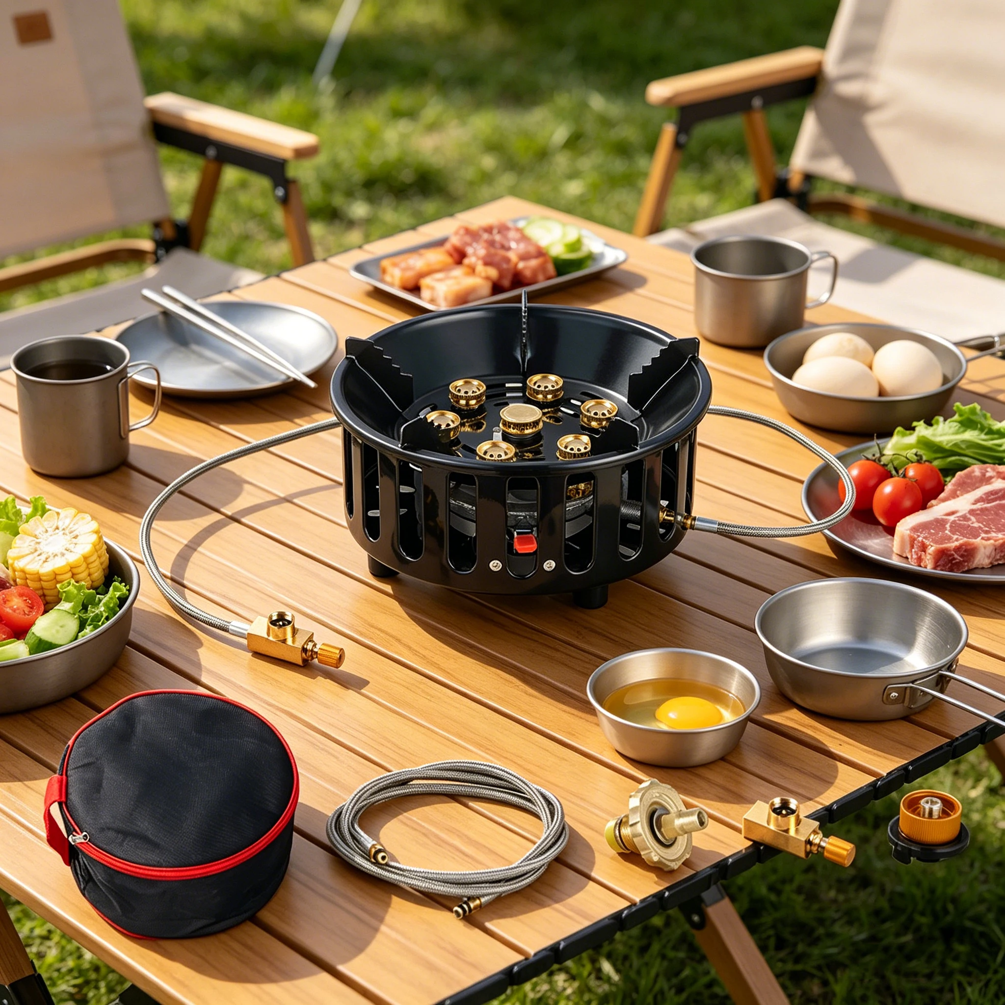 Estufa de 7 quemadores con potencia de fuego ajustable, estufa portátil tipo cassette para camping, pesca, actividades al aire libre y jardinería.