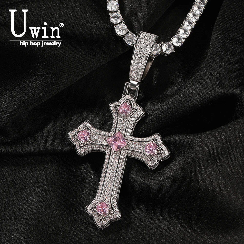 

Uwin Cross Pendant Prong Setting Big Cubic Zircon Iced Out Bling CZ Necklace For Women Hip Hop Jewelry Fashion Charm Gift