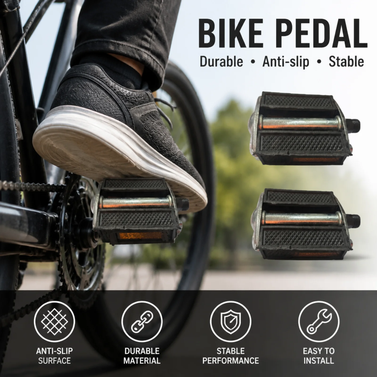 Image of Metall-Fußpedal Traditionelles Eisen-Gummi-Fahrradpedal mit Doppelseitiger Lagerung Vintage-Stil Fahrrad-Fußstütze für Fahrräder