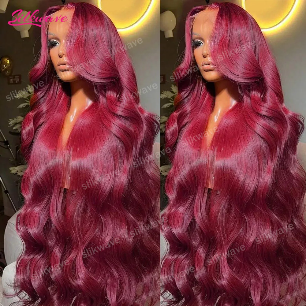 

30 Inch 99j Burgundy Lace Front Wigs Body Wave Human Hair Wig 13x6 HD Frontal Wigs Human Hair Pre Plucked Wine Red Colored Wigs