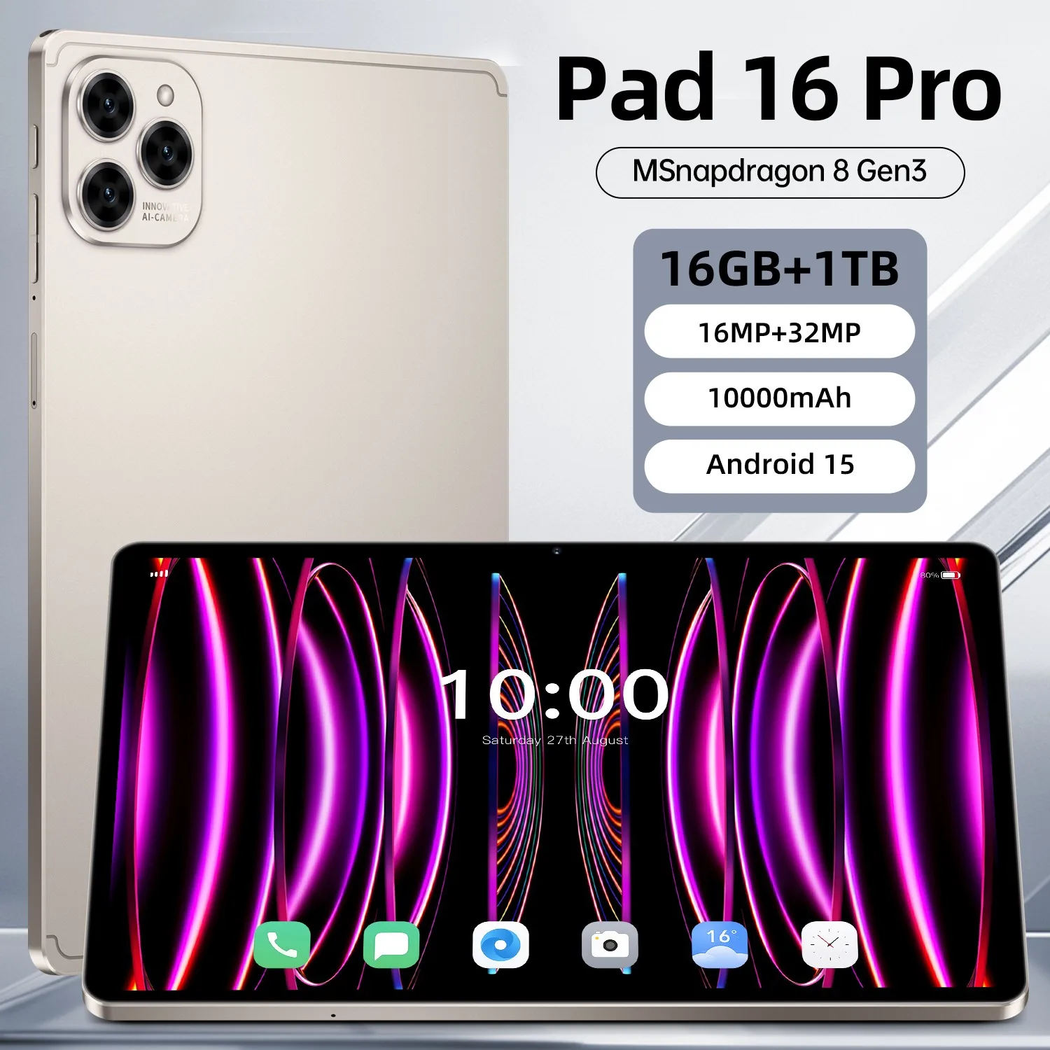 

2025 HOT Pad 16 Pro Original Tablet 10.1 inch Android 14 Global Snapdragon870 10 Core 16GB+1024GB 10000mah 5G Dual SIM WIFI