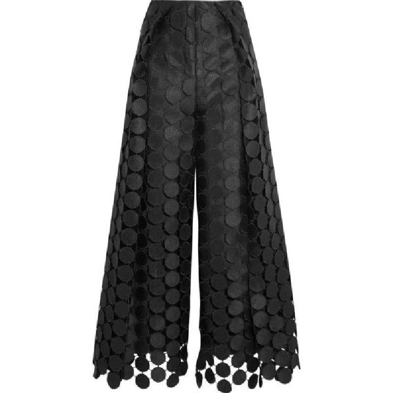 Krisnanas Traf High Waisted Wide Leg Hollow Polka Dot Solid Color Pants Trousers for Stylish Selection Leisure Fashion