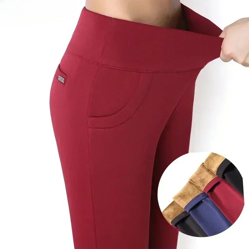 Nowe jesienno-zimowe, grube, ocieplane aksamitem legginsy, elastyczne spodnie z wysokim stanem, damskie, wyszczuplające, damskie spodnie codzienne, damskie spodnie. — zdjęcie 2