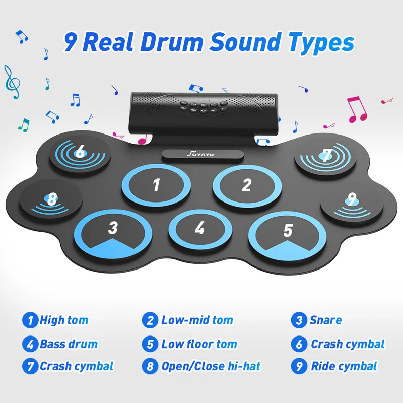 OYAYO Percussion instruments DIgatal Roll Up Electronic Drum Set, for Kids with Build-In Stereo Speaker