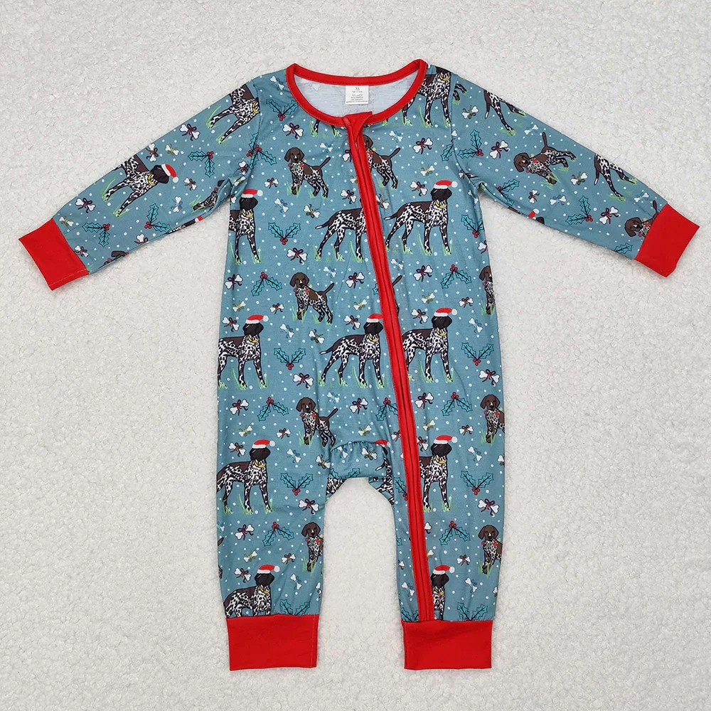 Match Toddler Christmas Puppy Red and Green Long Sleeve Pajama Set Romper  Wholesale Boutique Fashion Children Brother Clothing