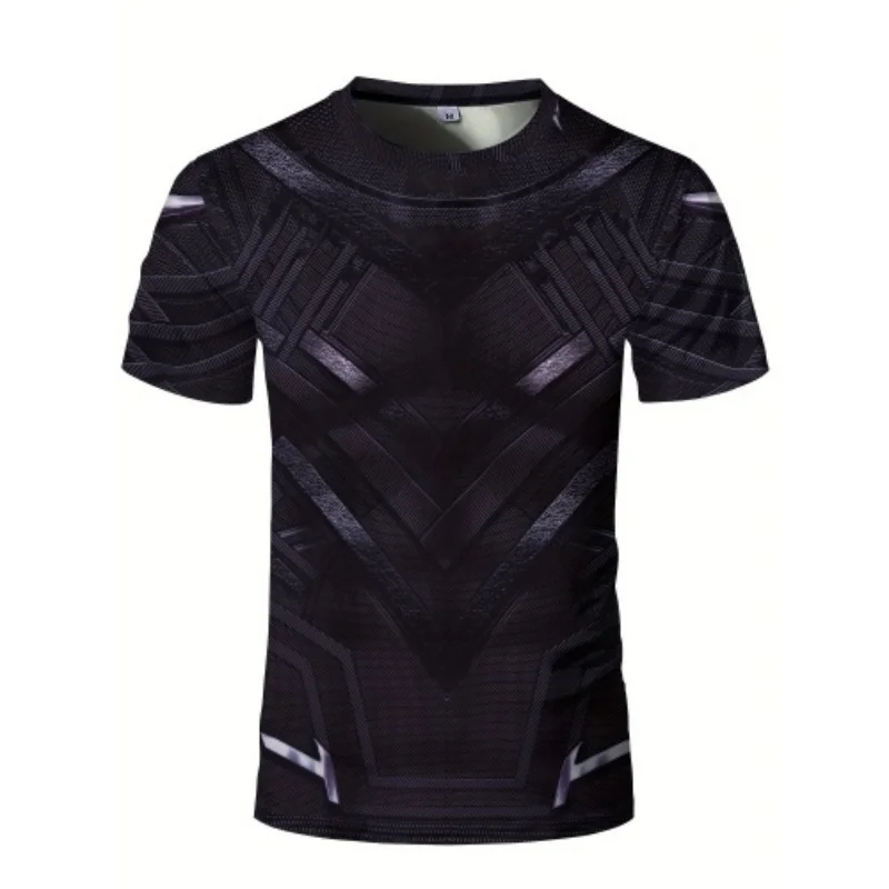 Men Dark Grey 3D Armor Print Compression T Shirt Quick Dry Stretch Short Sleeve Gym Workout Muscle Fit Tees Running Training Ath