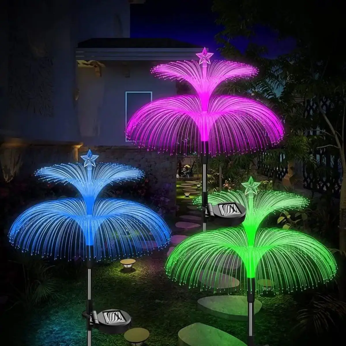 solar jellyfish lamp, waterproof 7 color gradient single and double jellyfish solar garden lamp garden decorative garden light