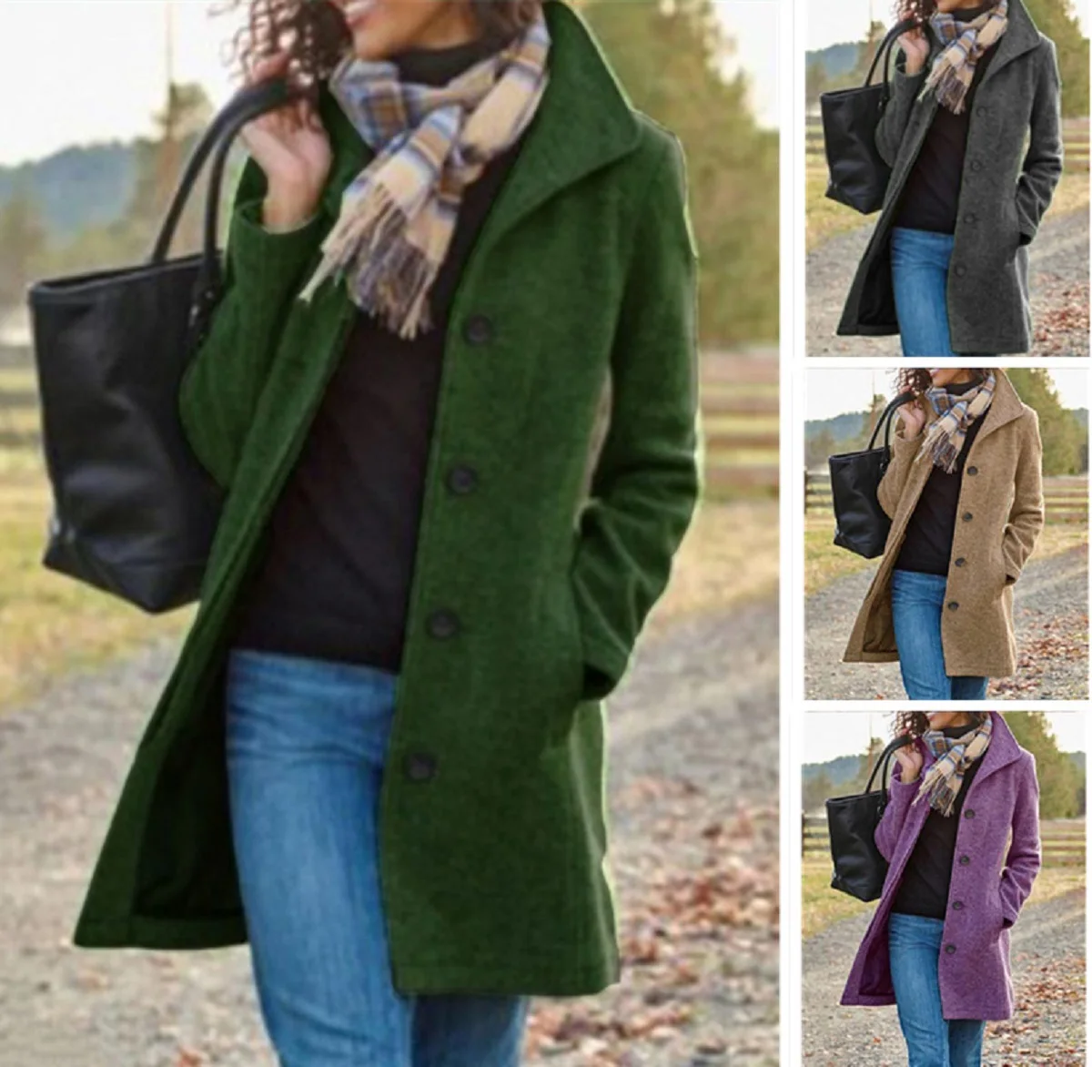 

Autumn Winter Loose Ladies Thick Long Trench Coat Jacket Top Causal Female Women Single-Breasted Woolen Outwear Coat Capes