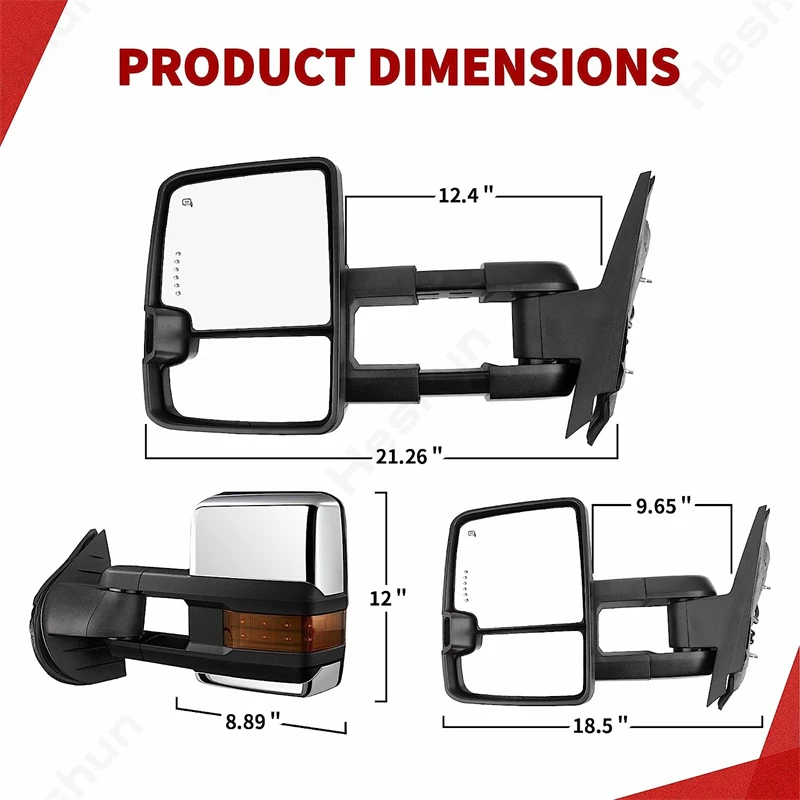 2 Pieces Power Heated Towing Mirrors For GMC Sierra 1500 2500HD Chevrolet Silverado 3500HD 2014 - 2019 Signal Light Side Mirror