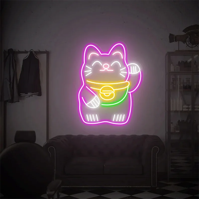 sinal de neon personalizado para negocios lucky cat kitty maneki neko sinal de neon anime sinal led 01