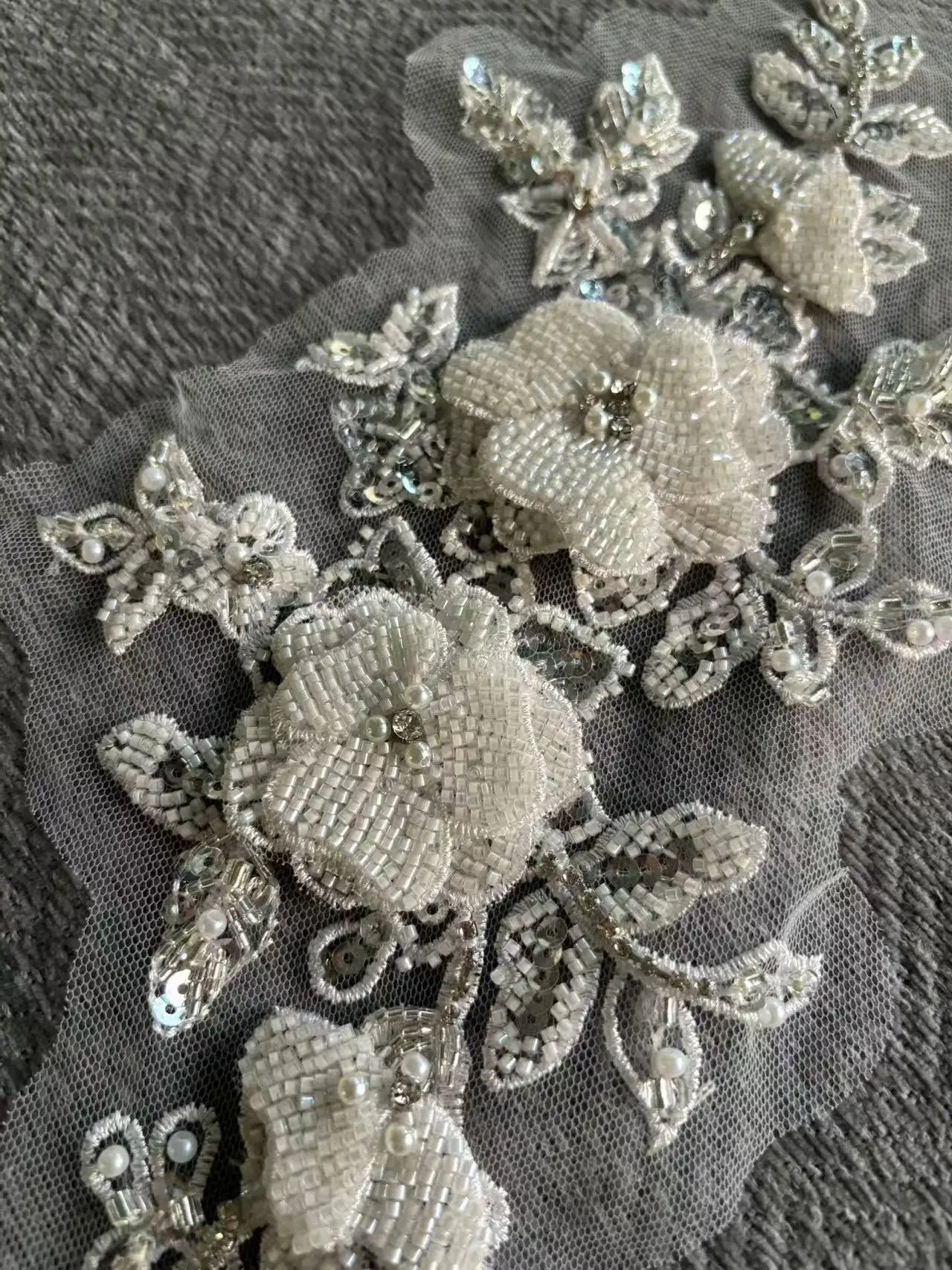

1 Piece Off White Heavy Bead Flowers Appliqué For Dress, Beaded Patches For Clothes Sew on Sequins Applique