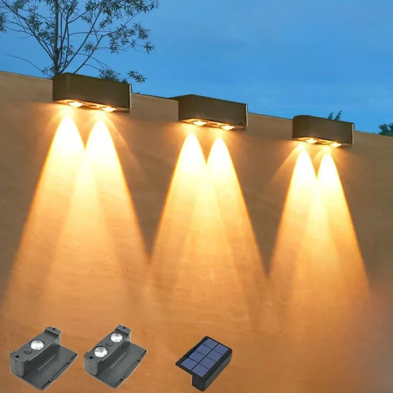 1/6 szt. Solarna lampa ścienna IP65 wodoodporna dioda LED reflektor zewnętrzny zasilana dekoracja oświetlenie werandy ogrodzenie balkon ogród — zdjęcie 2