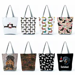 Bolsos de mano personalizados con estampado de perros salchicha para mujer, bolsos de hombro de animales lindos, Tote portátil de viaje, bolso de compras ecológico de gran capacidad