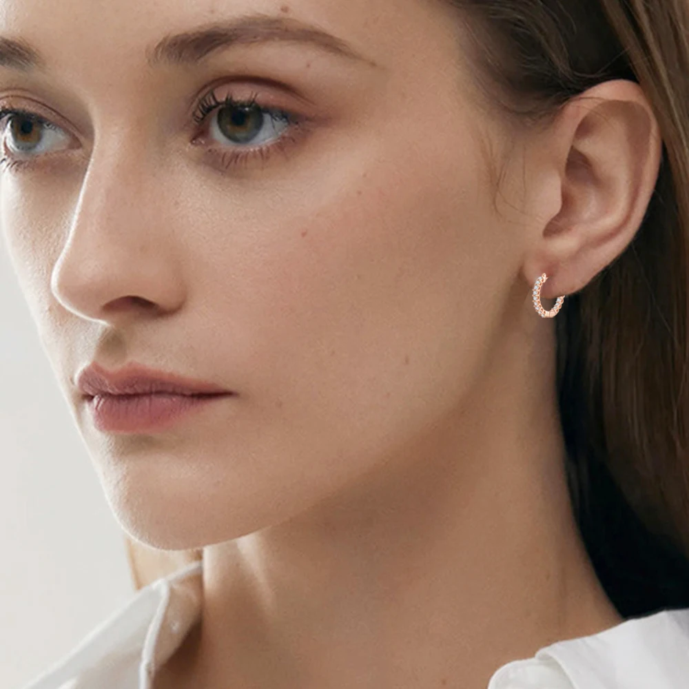 Sweetrain 1.5 ملم لون الذهب الوردي مويسانيتي هوب أقراط للنساء 925 فضة مطلي 18 كيلو هيبوالرجينيك أقراط GRA #6