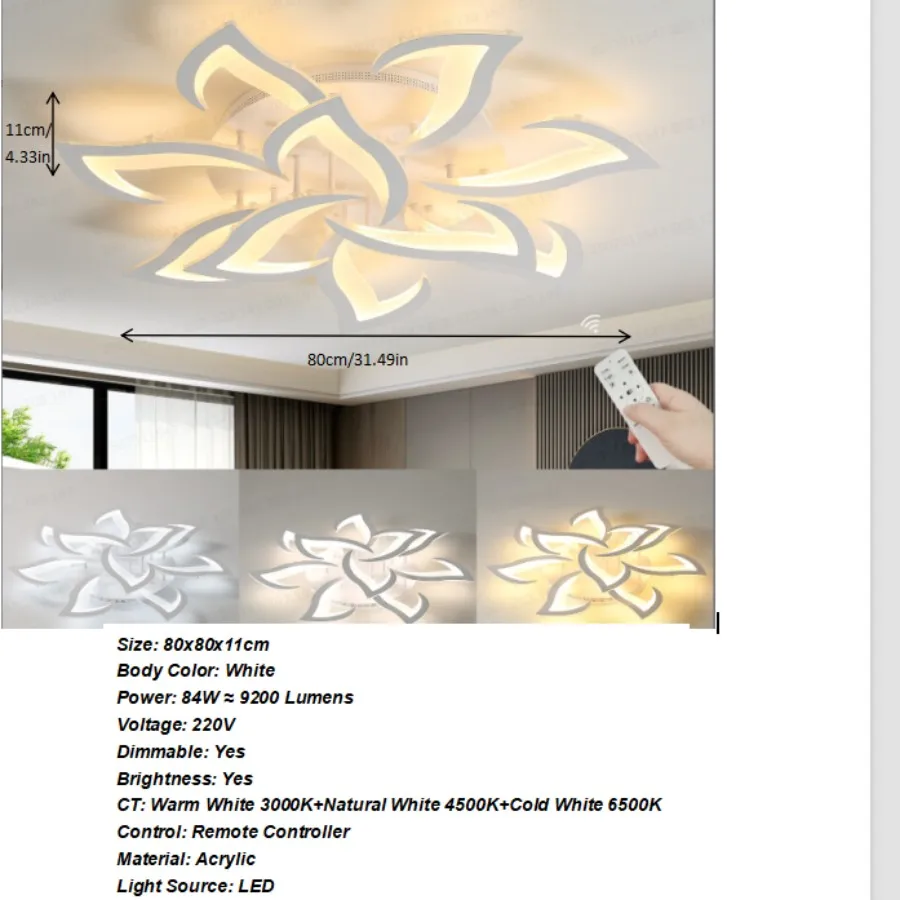 LED-plafondlamp ontwerp bloemvorm plafondlamp afstandsbediening dimbaar metaal acryl bloemblaadjes, 10 koppen