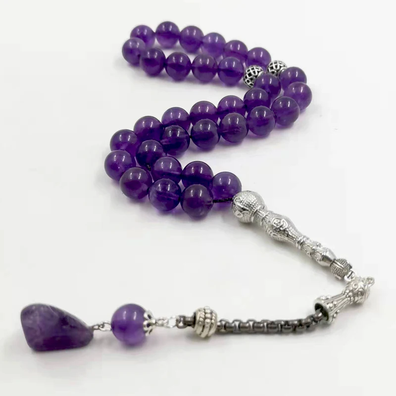 Tasbih ametista naturale donne musulmane perline di preghiera islamico viola Misbaha arabo regalo di moda per eid accessori di gioielli turchi