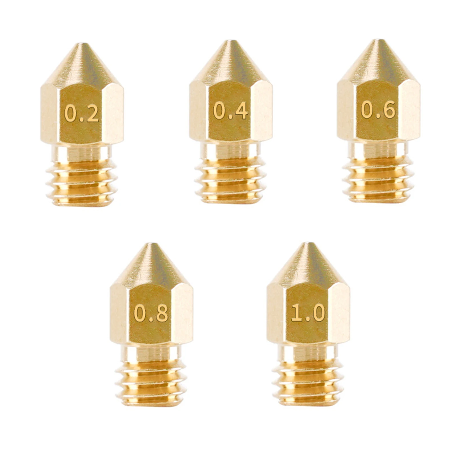 High quality 5Pcs/Set 0.2/0.4/0.6/0.8/1.0mm Hotend Extruder Brass Nozzles 3d Printer Accesoires