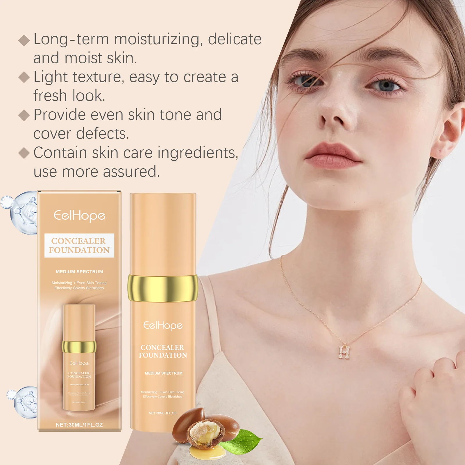 Eelhope Korektor do twarzy Podkład Nawilżający Lekka konsystencja Odświeżający Odporny na pot Nie rozmazujący się Wygładzający podkład do twarzy