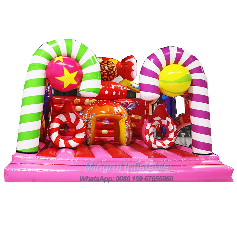 Inflatable Candy Houncing House for Kids, Pink Bouncer for Christmas Holiday