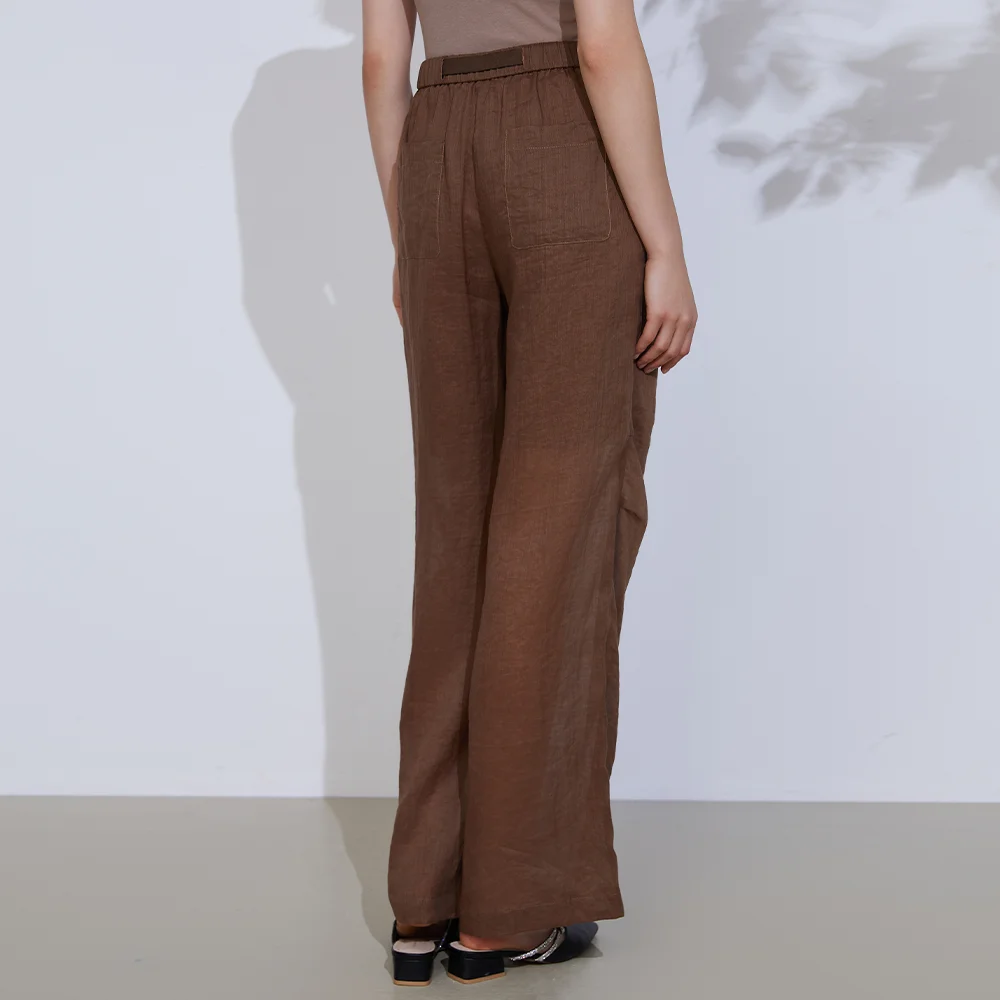 K2163W Calças femininas estilo linho ramie de alta qualidade, leves, respiráveis, pernas largas, casuais, chiques