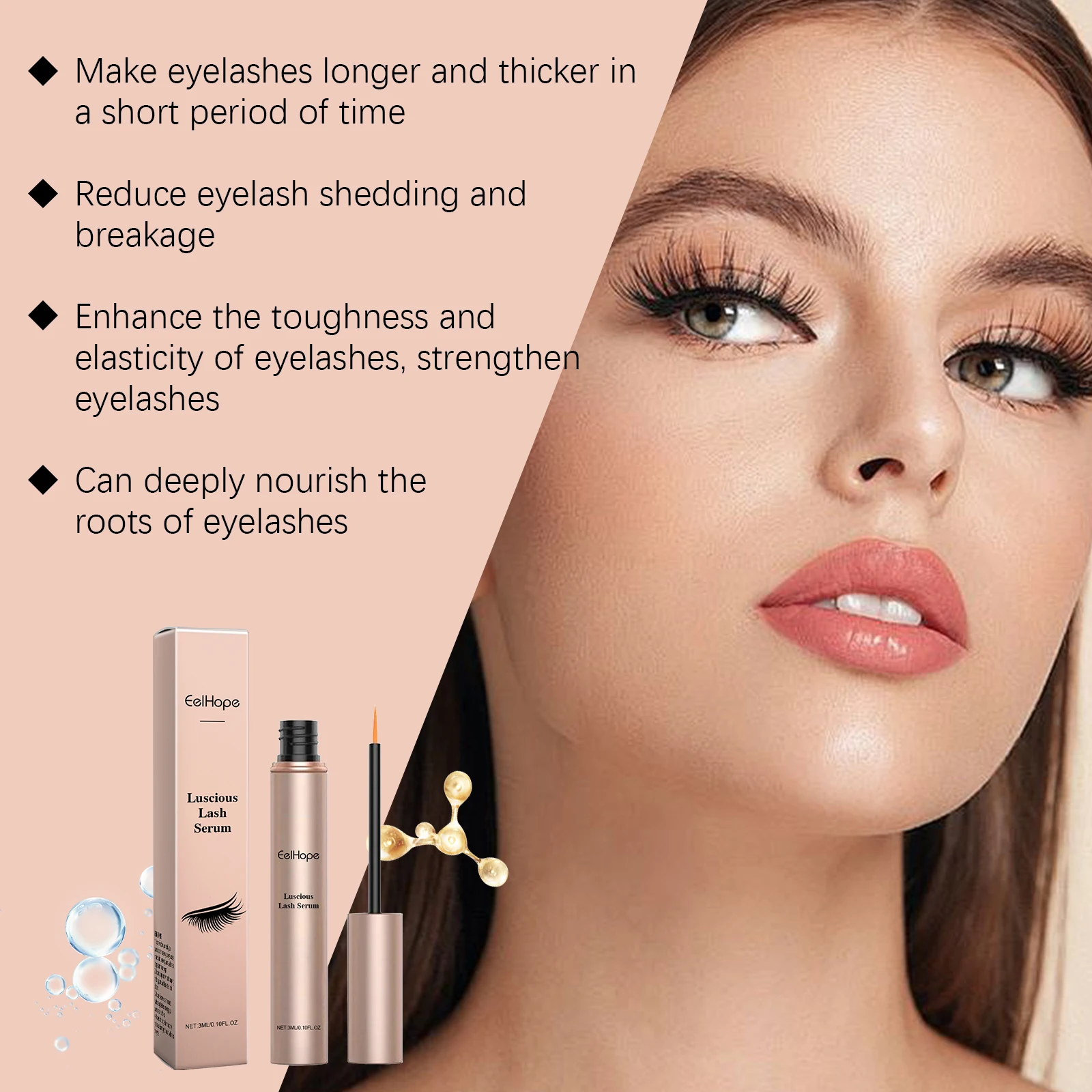 EELHOPE Wimpernpflegeserum fördert das Wimpernwachstum, Verdickung, verbessert die Zähigkeit, reduziert Bruch, wimpernpflegendes Wimpernserum